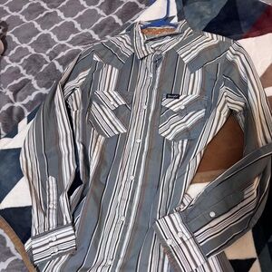 Wrangler Women's Striped Button Down Shirt - Gray and White